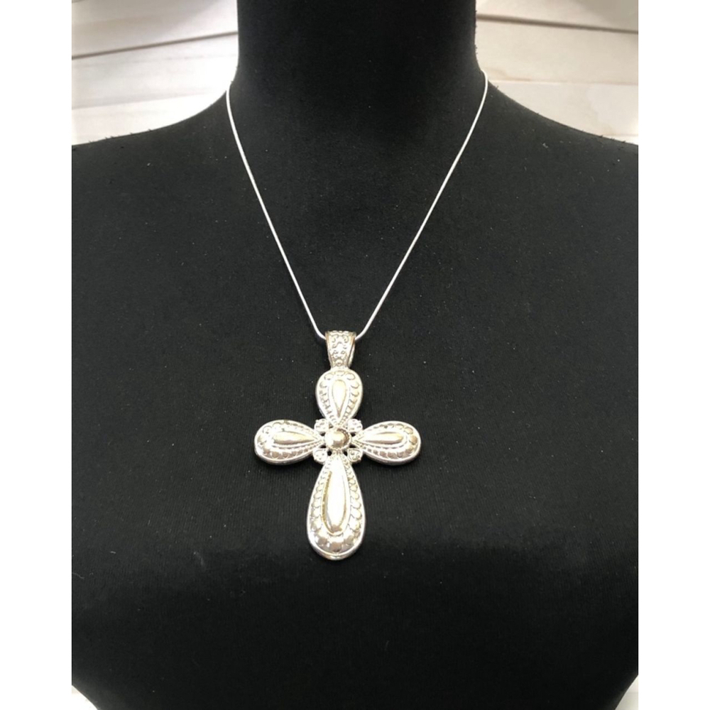 Silver Cross Pendant Necklace Metal Chain